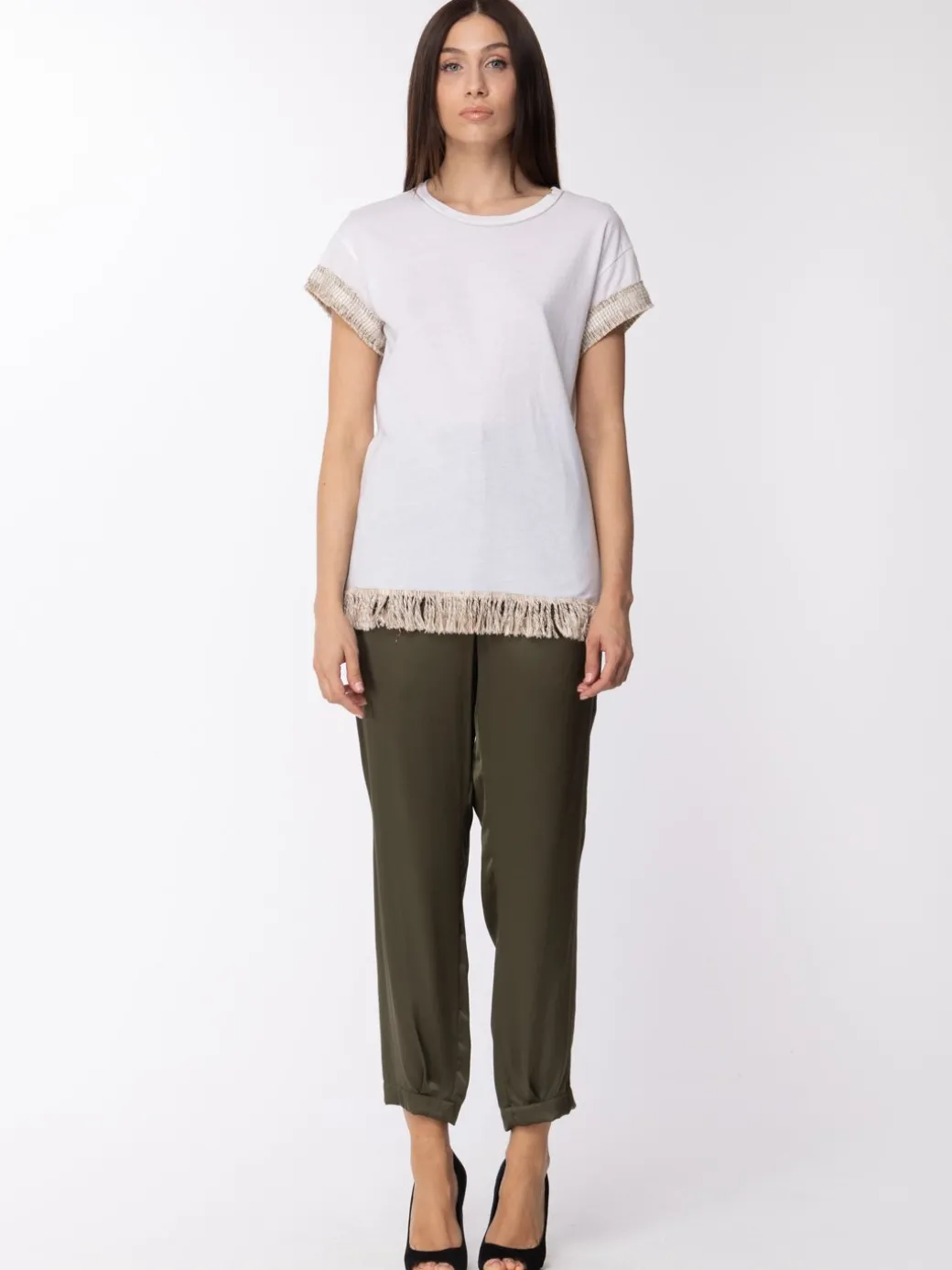 Manila Grace Pantalone In Raso Vita Alta MorbidoOLIVA