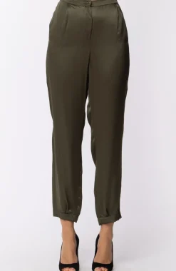 Manila Grace Pantalone In Raso Vita Alta MorbidoOLIVA