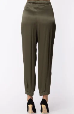 Manila Grace Pantalone In Raso Vita Alta MorbidoOLIVA