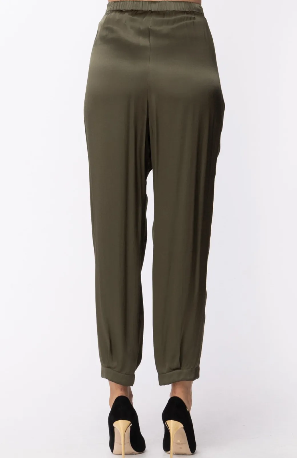 Manila Grace Pantalone In Raso Vita Alta MorbidoOLIVA