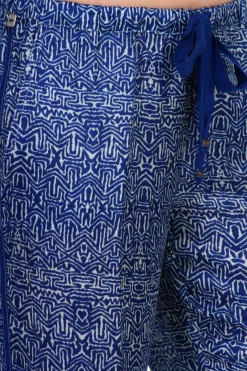 Manila Grace Pantalone Morbido Fantasia Etnica Elastico e Coulisse e Banda Laterale Su Tutta La LunghezzaETNICO BLU NAVY