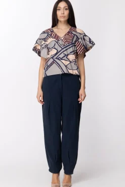 Manila Grace Pantaloni a Sigaretta Arricciati Alla CavigliaBLU NAVY