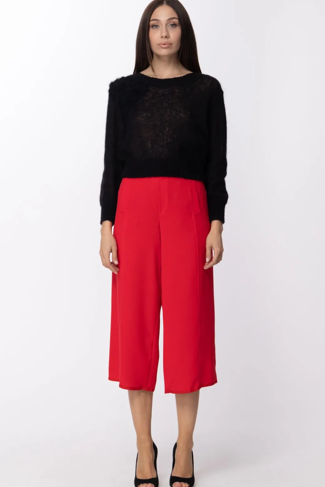 Manila Grace Pantaloni Crop Ampi Vita BassaROSSO