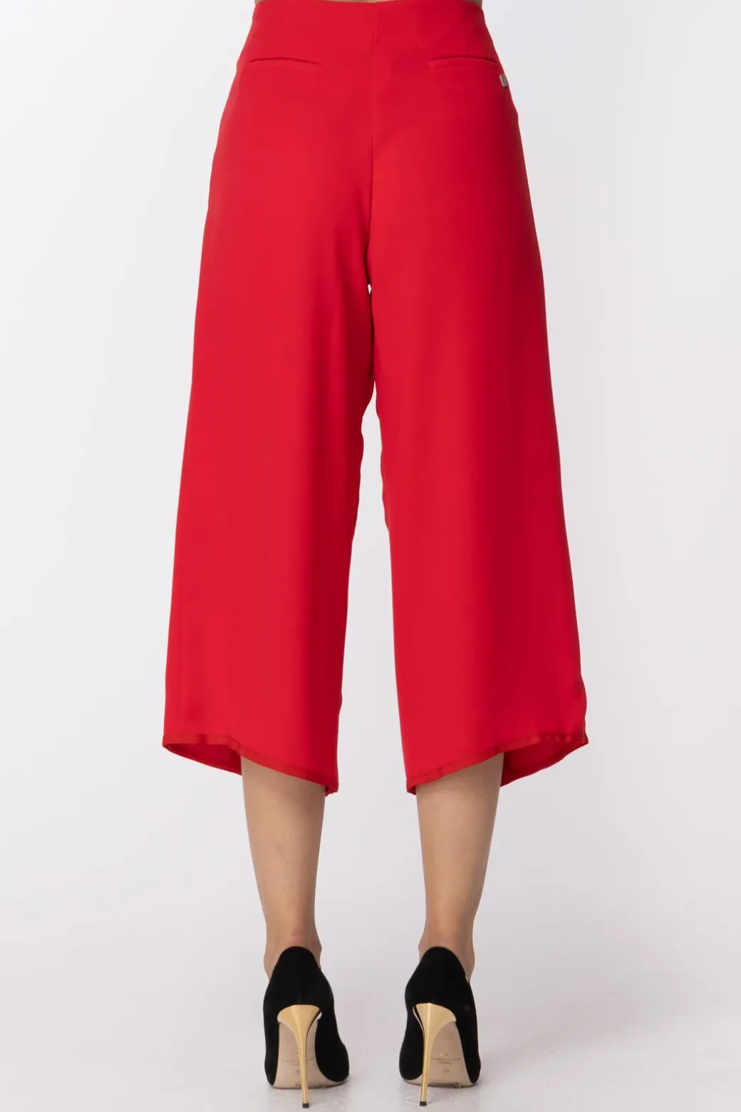 Manila Grace Pantaloni Crop Ampi Vita BassaROSSO