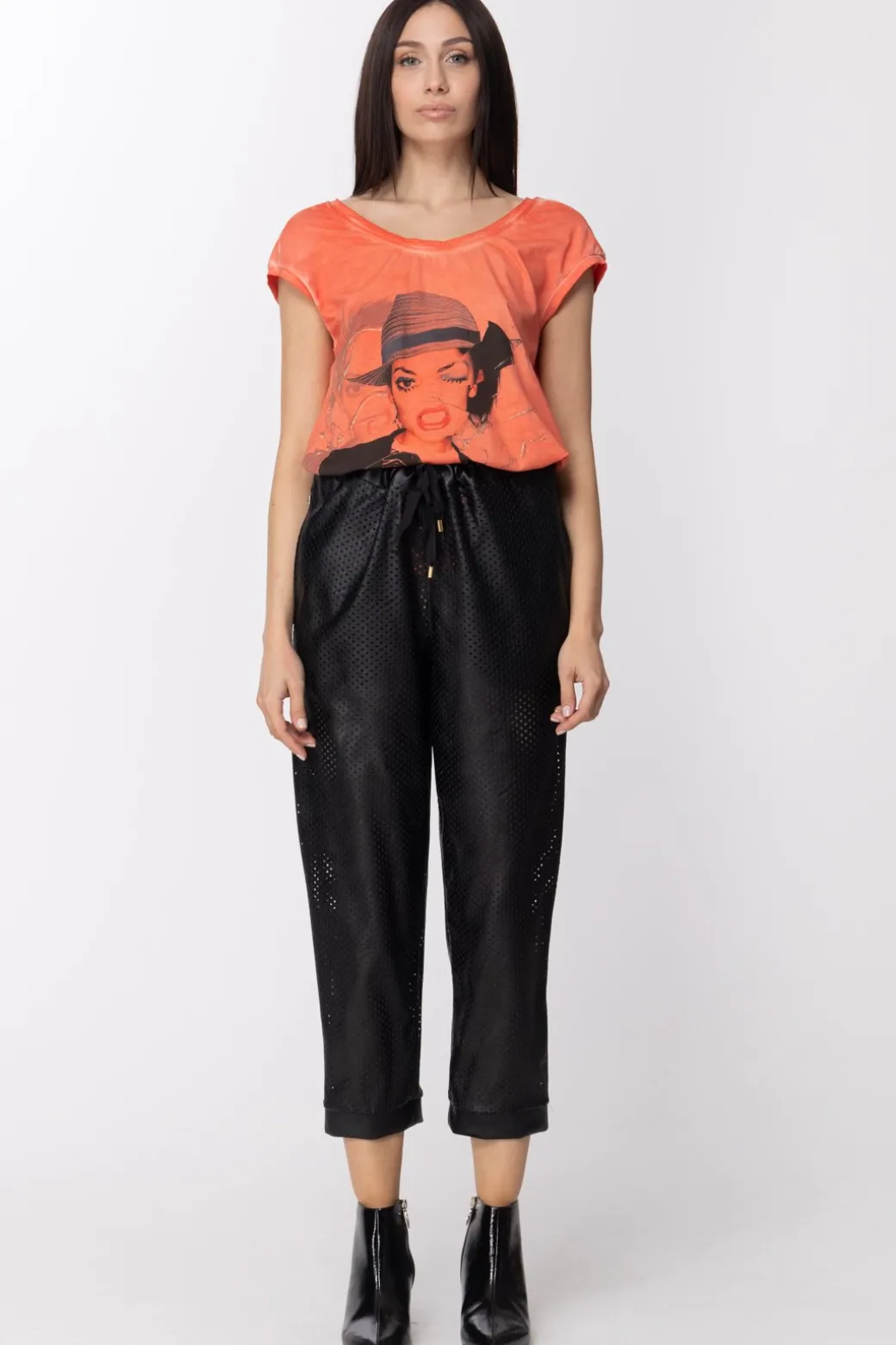 Manila Grace Pantaloni Ecopelle Traforati con CoulisseVAR.UNICA