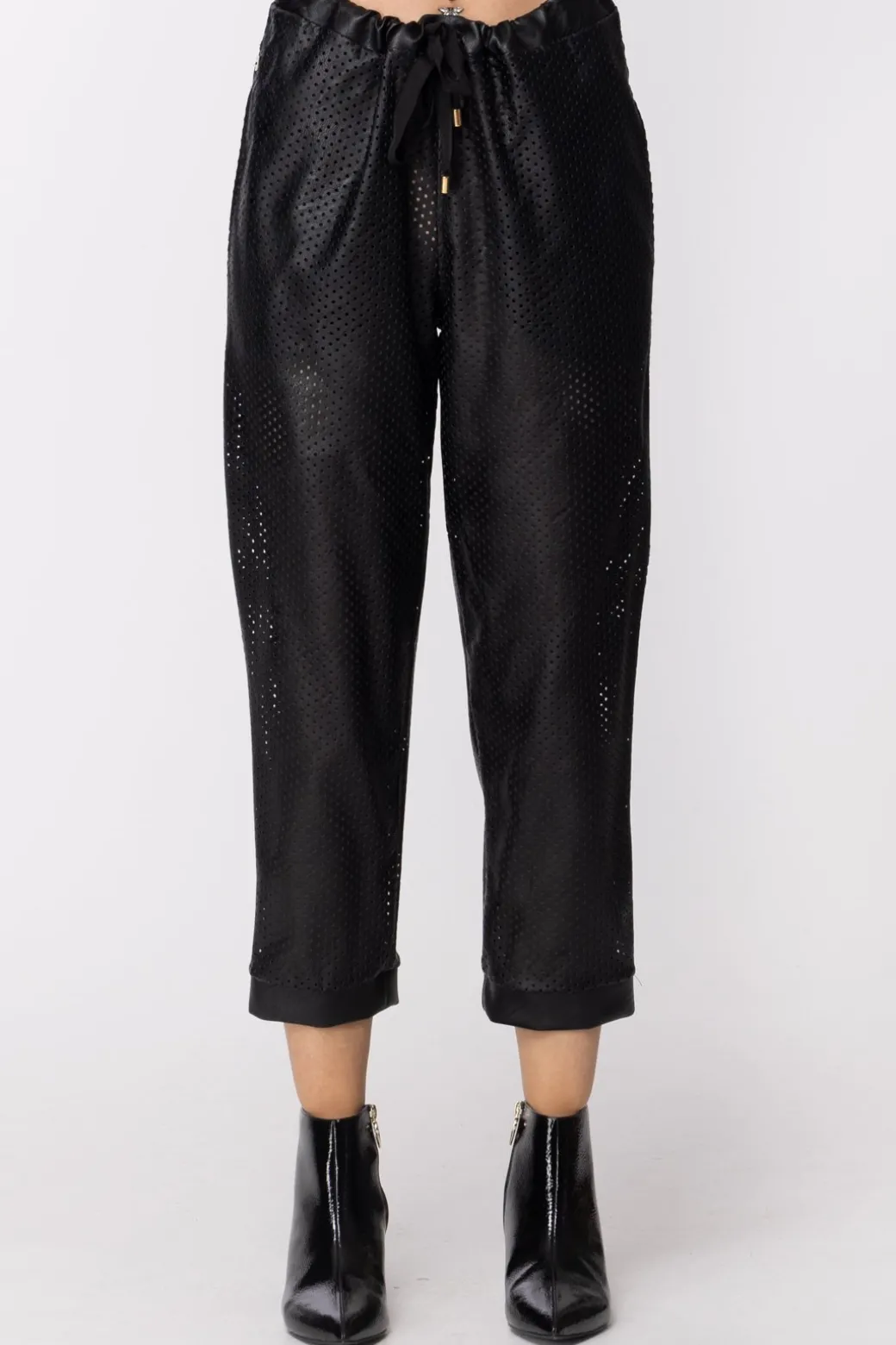 Manila Grace Pantaloni Ecopelle Traforati con CoulisseVAR.UNICA