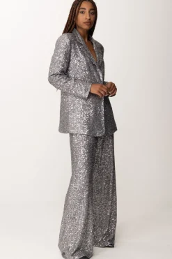 Manila Grace Pantaloni Palazzo Full-paillettesMETAL GRAY