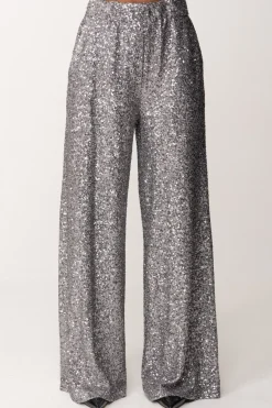 Manila Grace Pantaloni Palazzo Full-paillettesMETAL GRAY