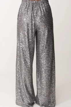 Manila Grace Pantaloni Palazzo Full-paillettesMETAL GRAY