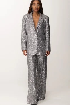 Manila Grace Pantaloni Palazzo Full-paillettesMETAL GRAY