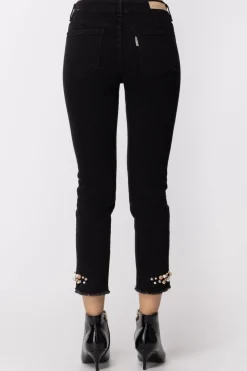 Manila Grace Pantaloni Sfrangiati con Perle Alla CavigliaNERO