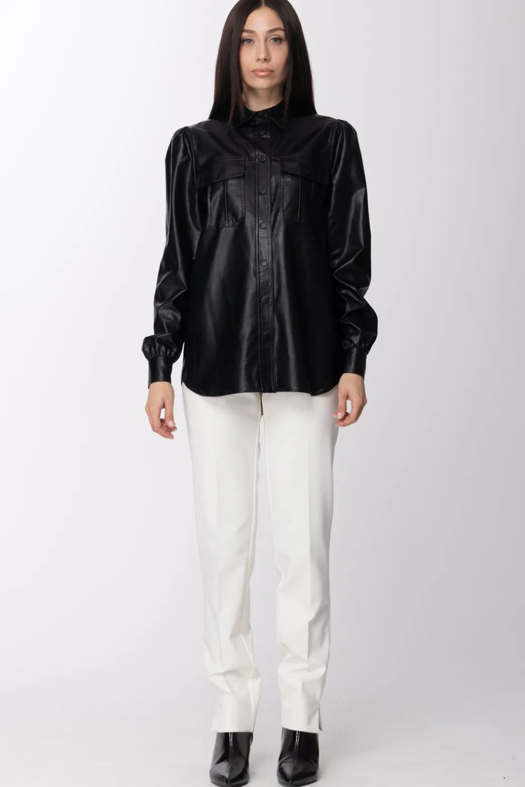 Manila Grace Pantaloni Stretch Vita Alta con Pattine DietroAVORIO