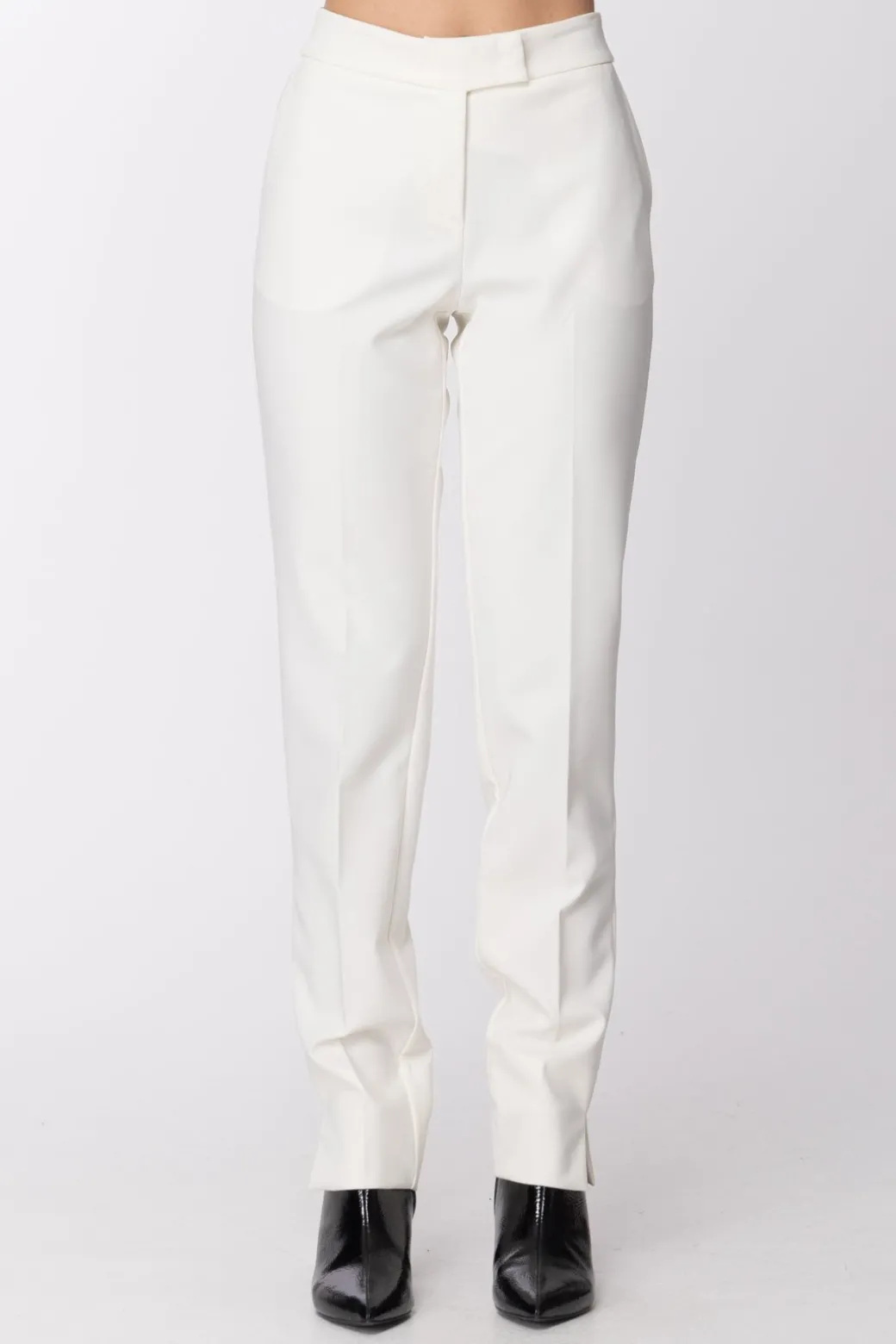 Manila Grace Pantaloni Stretch Vita Alta con Pattine DietroAVORIO