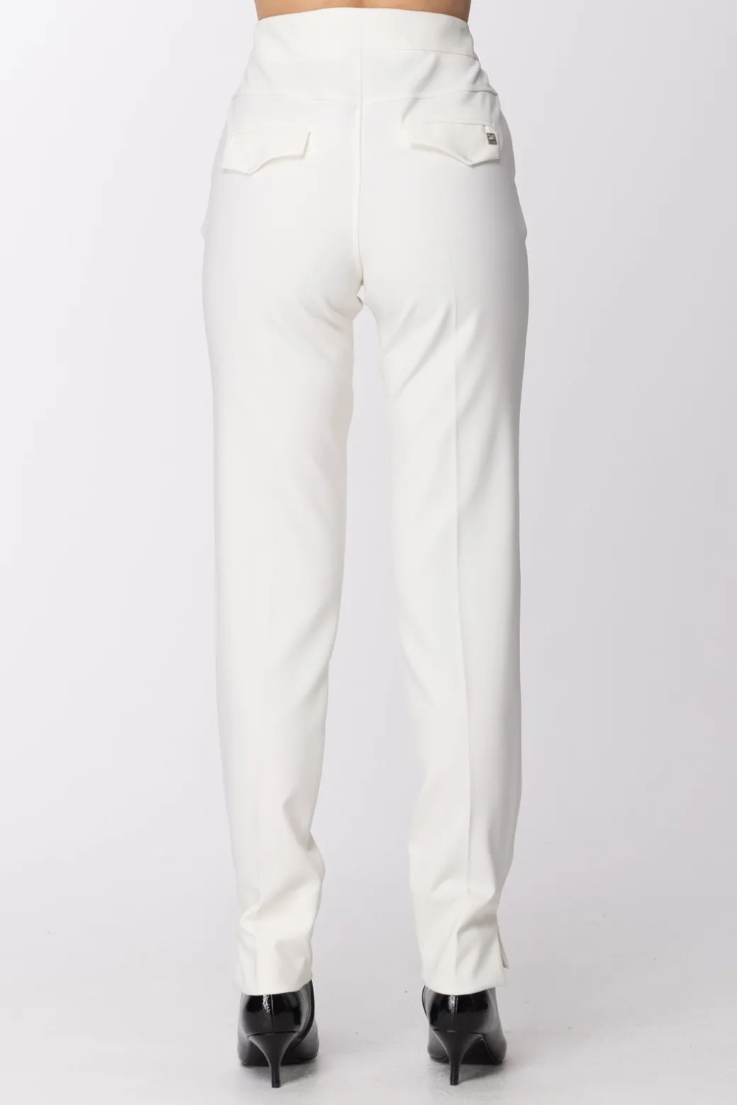 Manila Grace Pantaloni Stretch Vita Alta con Pattine DietroAVORIO