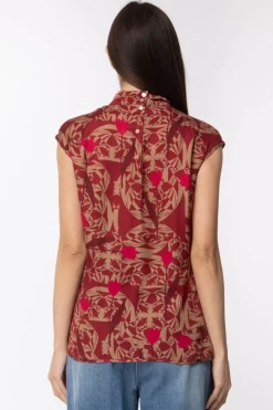 Manila Grace Top a Lupetto In Seta StampataROSSO CARRMINIO