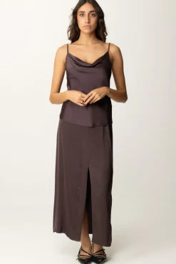 Manila Grace Top In Satin con Spalline SottiliCIOCCOLATO