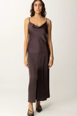 Manila Grace Top In Satin con Spalline SottiliCIOCCOLATO