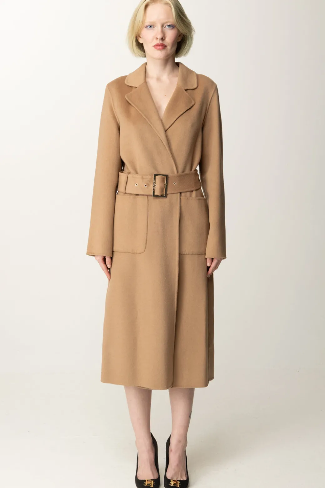 Marciano By Guess Cappotto Clara con Cintura In Misto LanaHERB TAN MULTI