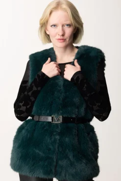 Marciano By Guess Pelliccia Gilet Chloe con CinturaFERN MOSS GREEN MULT