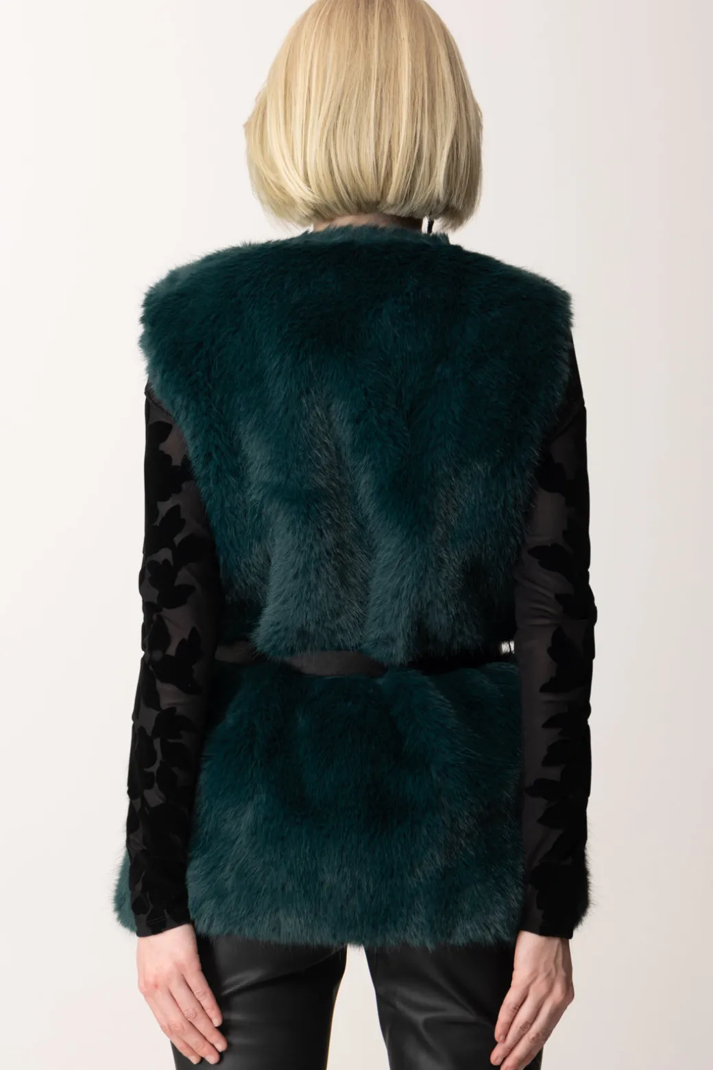 Marciano By Guess Pelliccia Gilet Chloe con CinturaFERN MOSS GREEN MULT