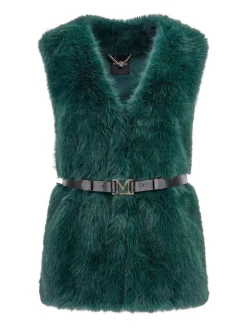 Marciano By Guess Pelliccia Gilet Chloe con CinturaFERN MOSS GREEN MULT