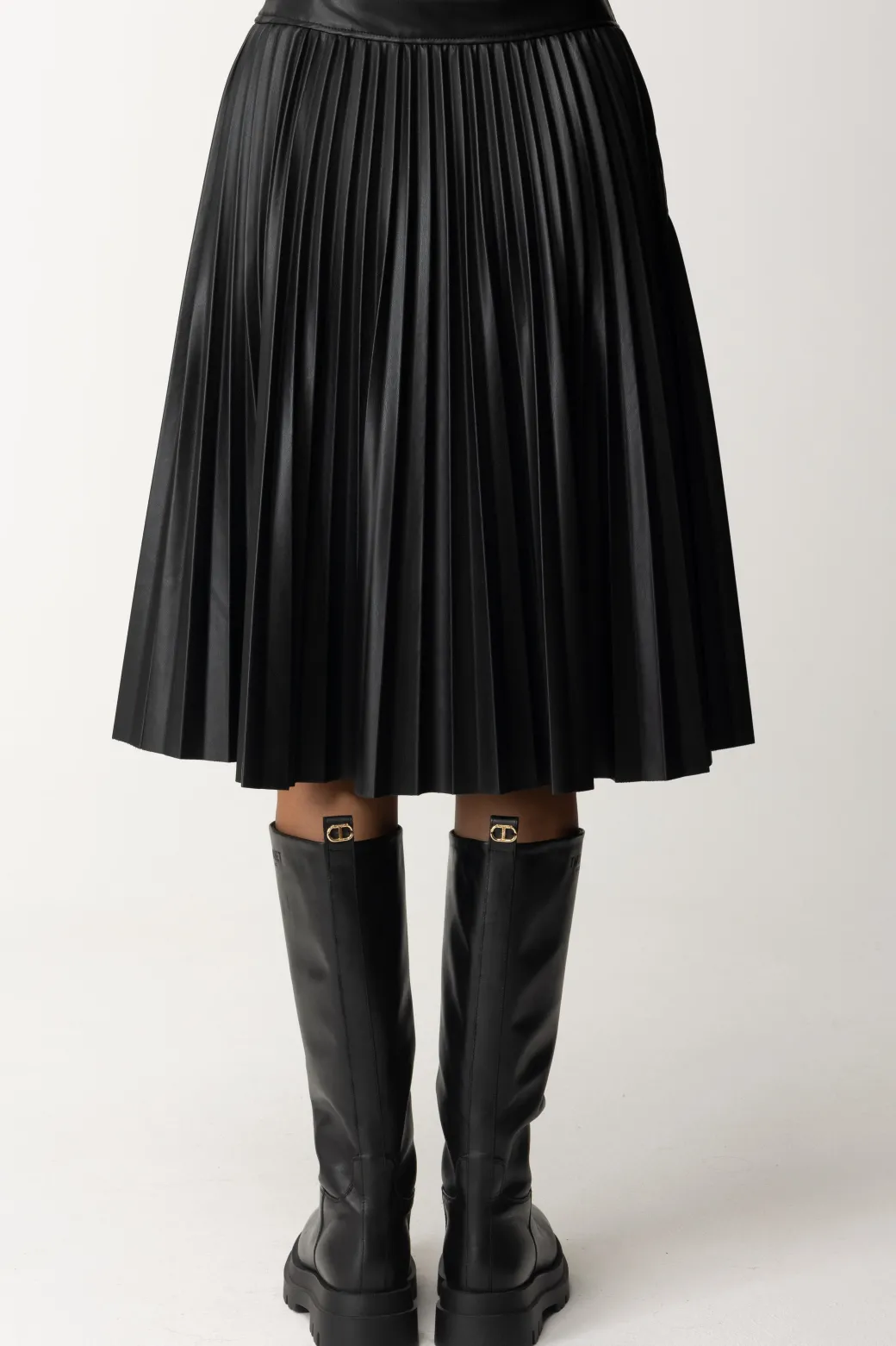 Marco Bologna Gonna In Pelle PlissettataBLACK
