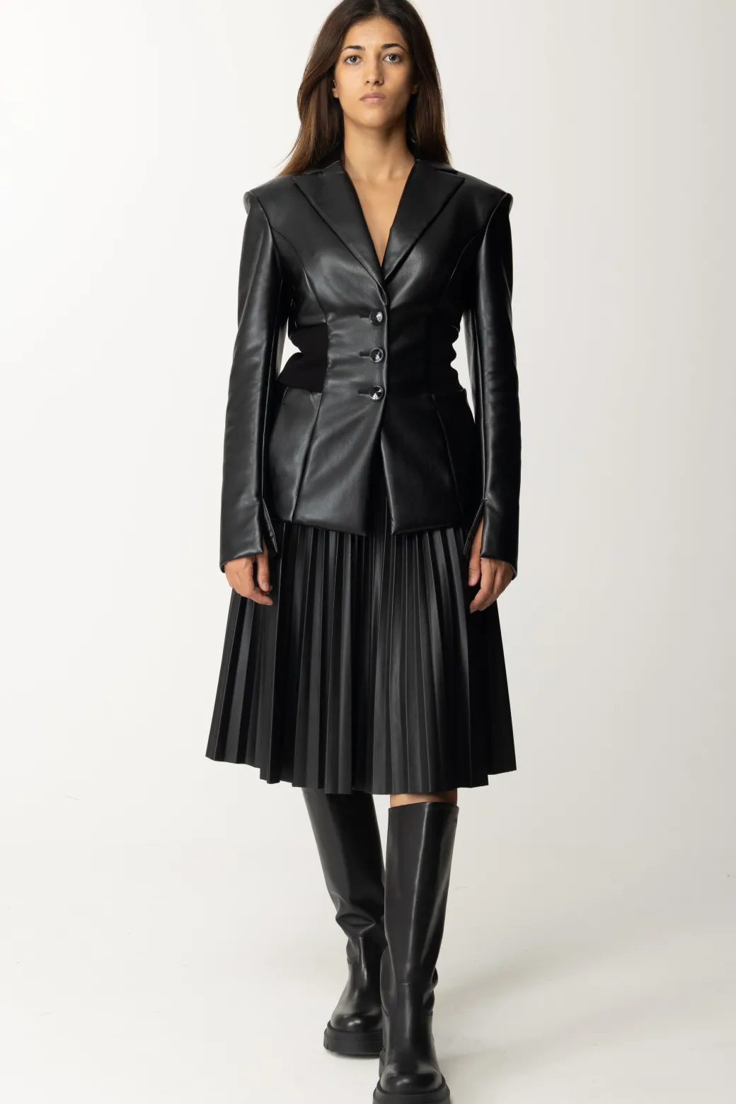 Marco Bologna Gonna In Pelle PlissettataBLACK