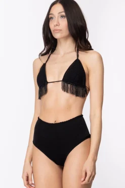 Me Fui Bikini Top Tricot con Frange e Slip RetròNERO