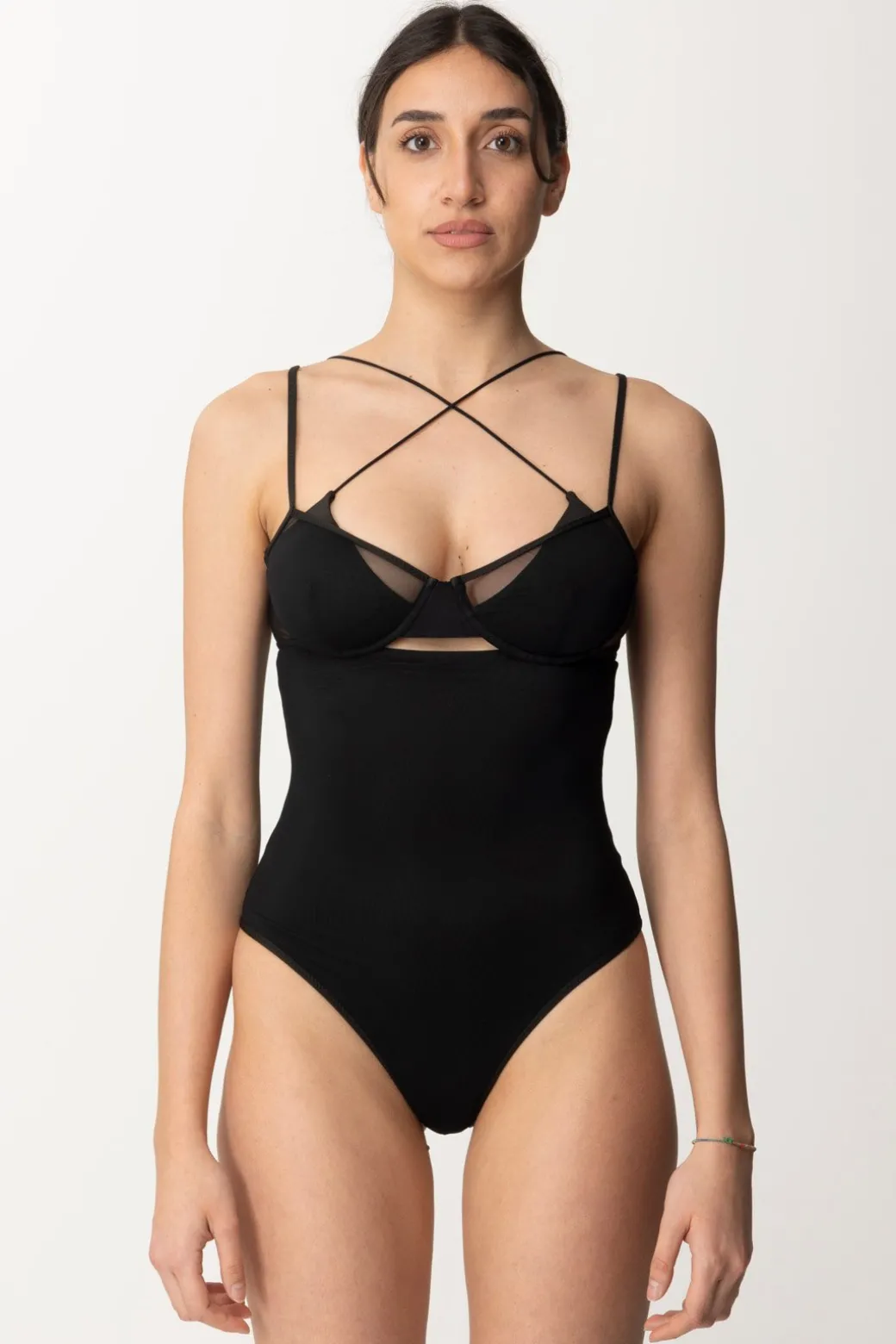 Me Fui Monokini con Cut-out e TulleBLACK