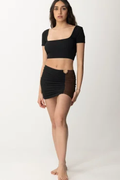 Me Fui Top Color Block In Lycra GoffrataBLACK