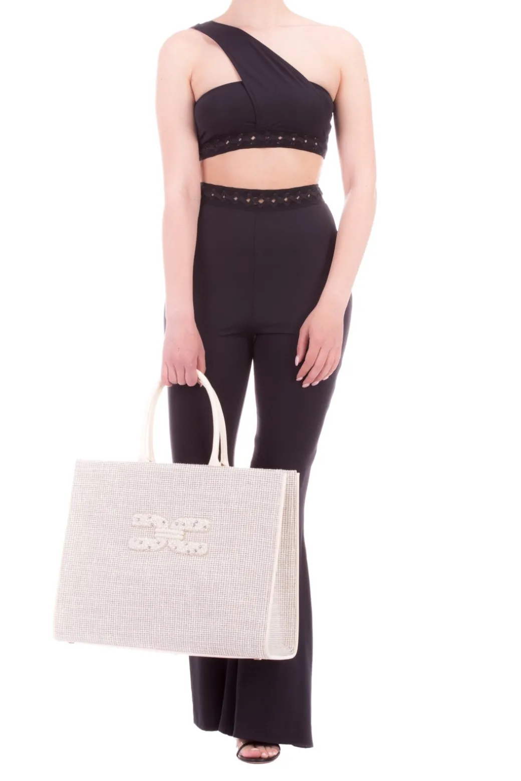 Me Fui Top Crop Monospalla con PassamaneriaBLACK