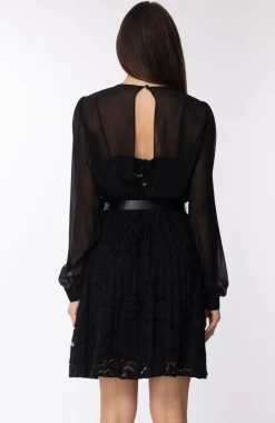 Michael Kors Abito Corto In Tulle e Pizzo con CinturaNERO