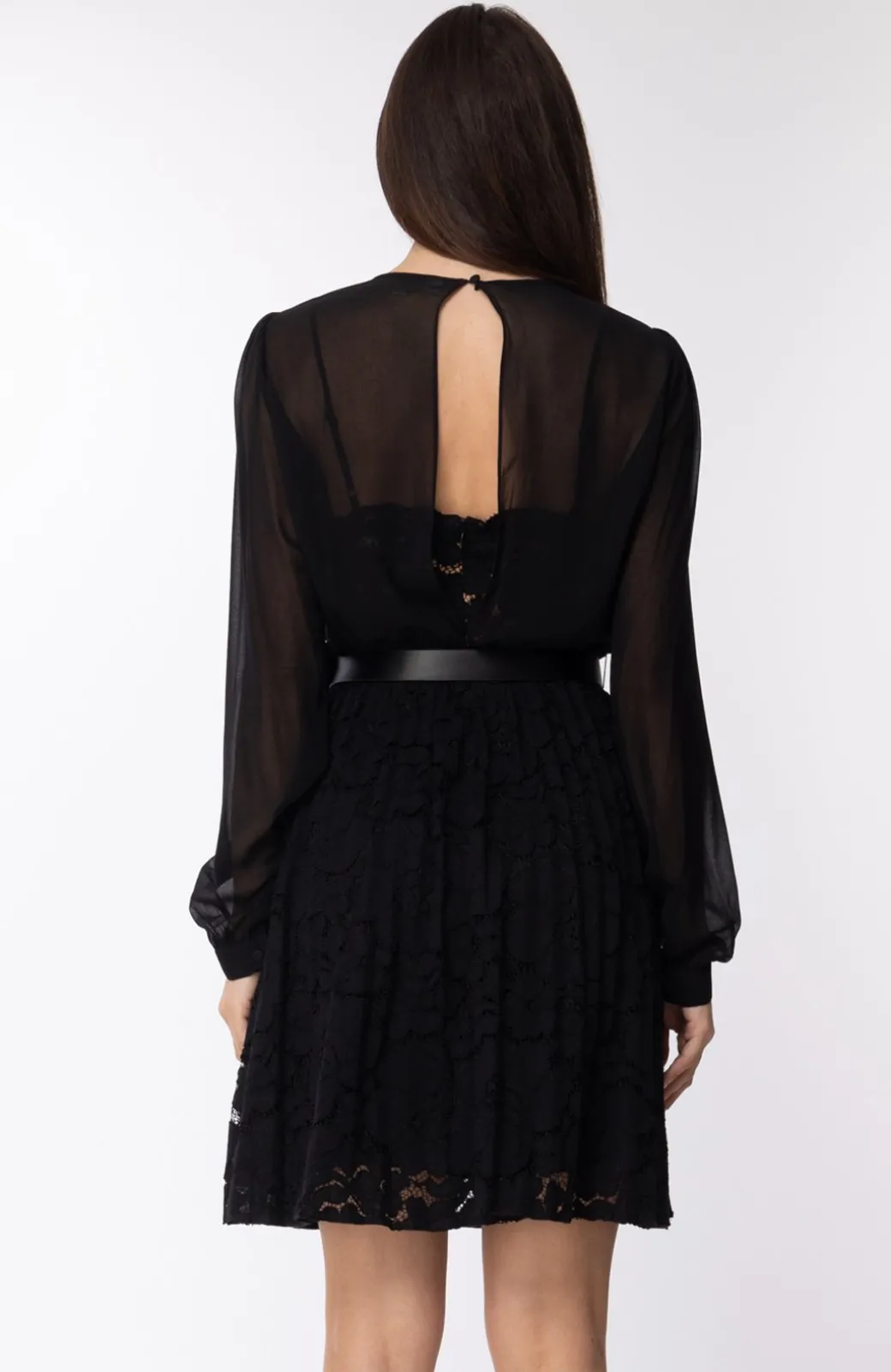 Michael Kors Abito Corto In Tulle e Pizzo con CinturaNERO