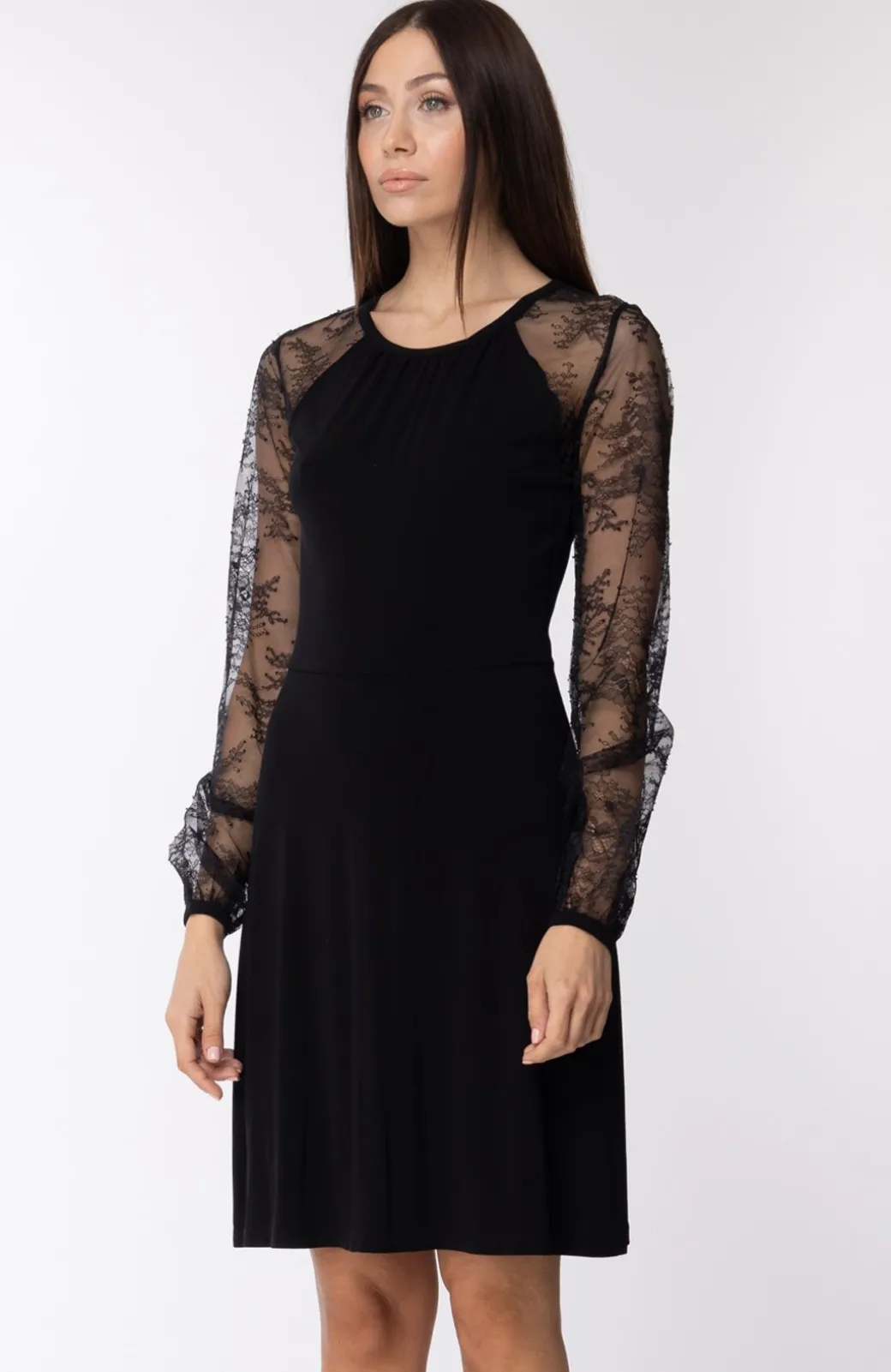 Michael Kors Abito Corto con Maniche In PizzoNERO