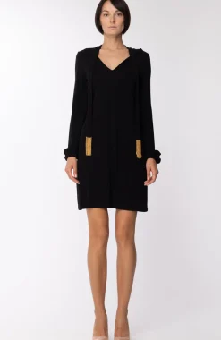 Michael Kors Abito Elegante con Fusciacca con Frange In Metallo DoratoNERO