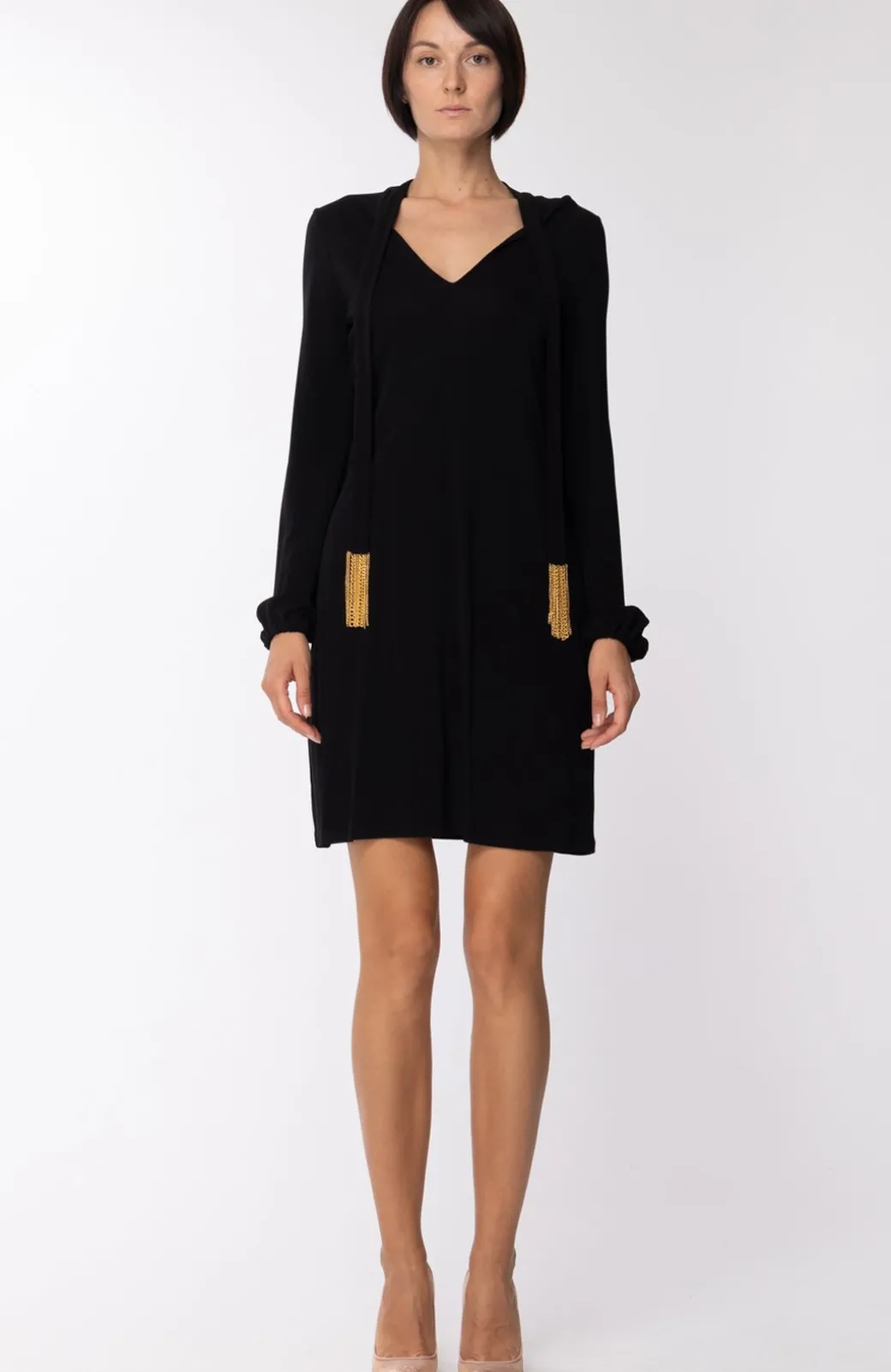 Michael Kors Abito Elegante con Fusciacca con Frange In Metallo DoratoNERO