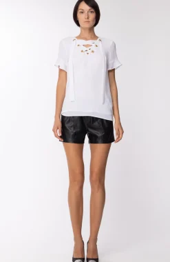 Michael Kors Blusa a Maniche Corte con Occhielli DoratiBIANCO