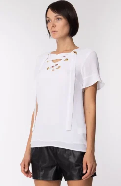 Michael Kors Blusa a Maniche Corte con Occhielli DoratiBIANCO