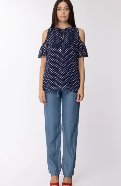 Michael Kors Blusa a Pois con Spalle ScoperteBLU