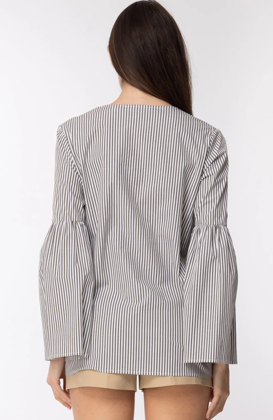 Michael Kors Blusa Morbida a Righe con Occhielli DoratiIVORY