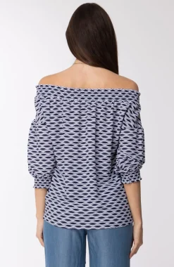 Michael Kors Blusa Offshoulder con Maniche AmpieBLU/BIANCO