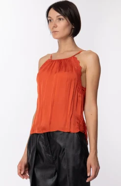 Motel Top Crop con Inserti In PizzoARANCIONE