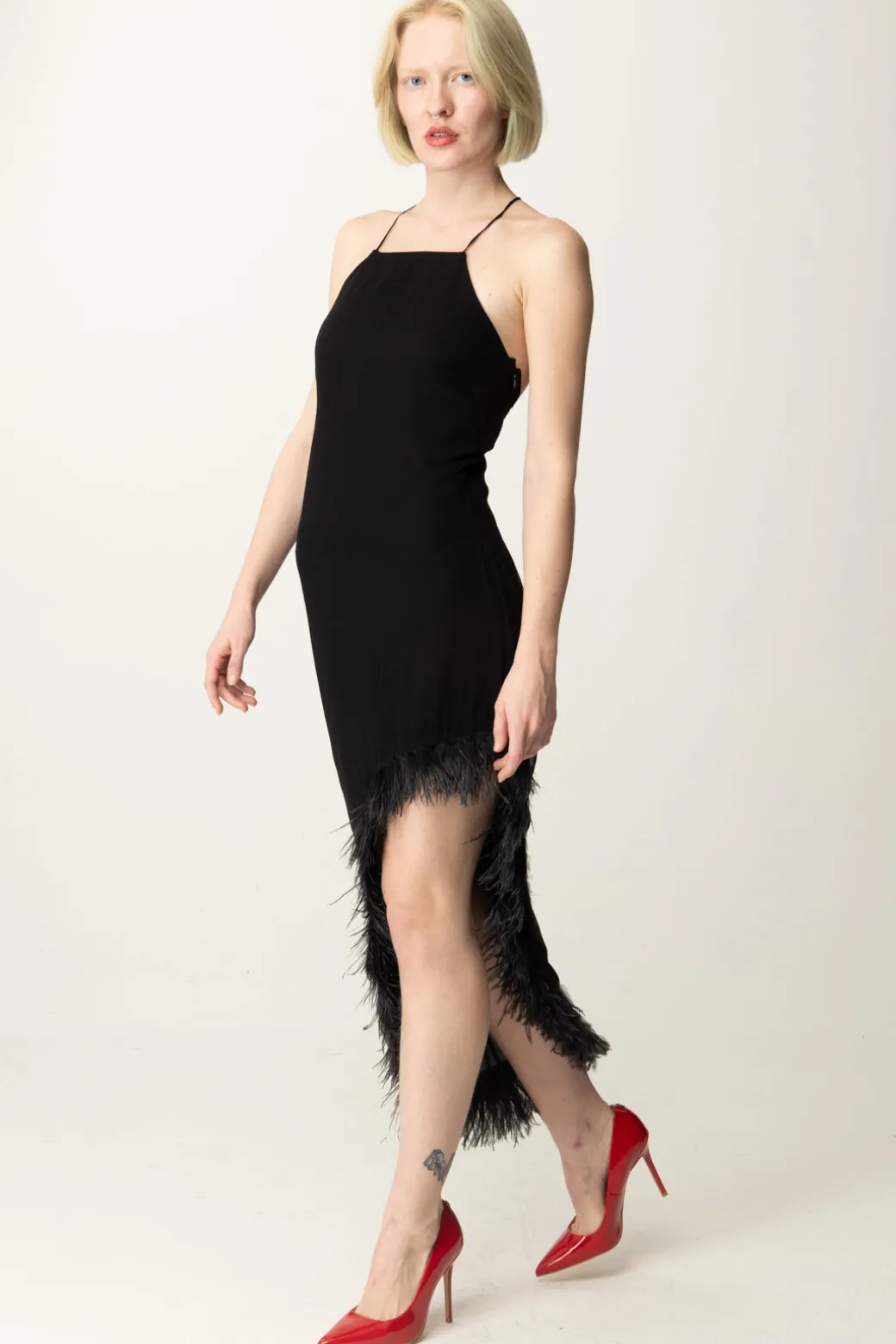 Patrizia Pepe Abito Asimmetrico con PiumetteNERO