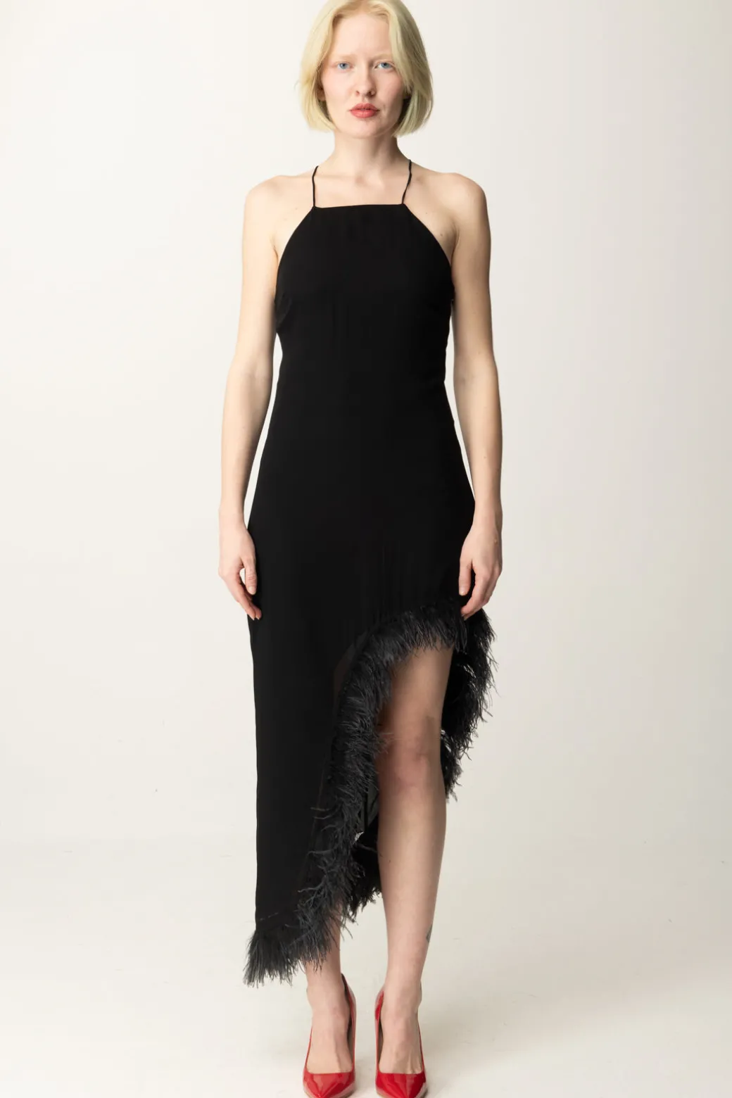 Patrizia Pepe Abito Asimmetrico con PiumetteNERO