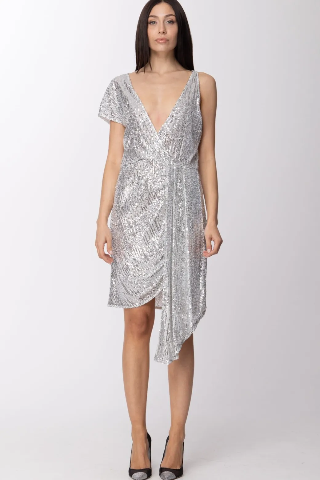 Patrizia Pepe Abito Asimmetrico con PaillettesSILVER