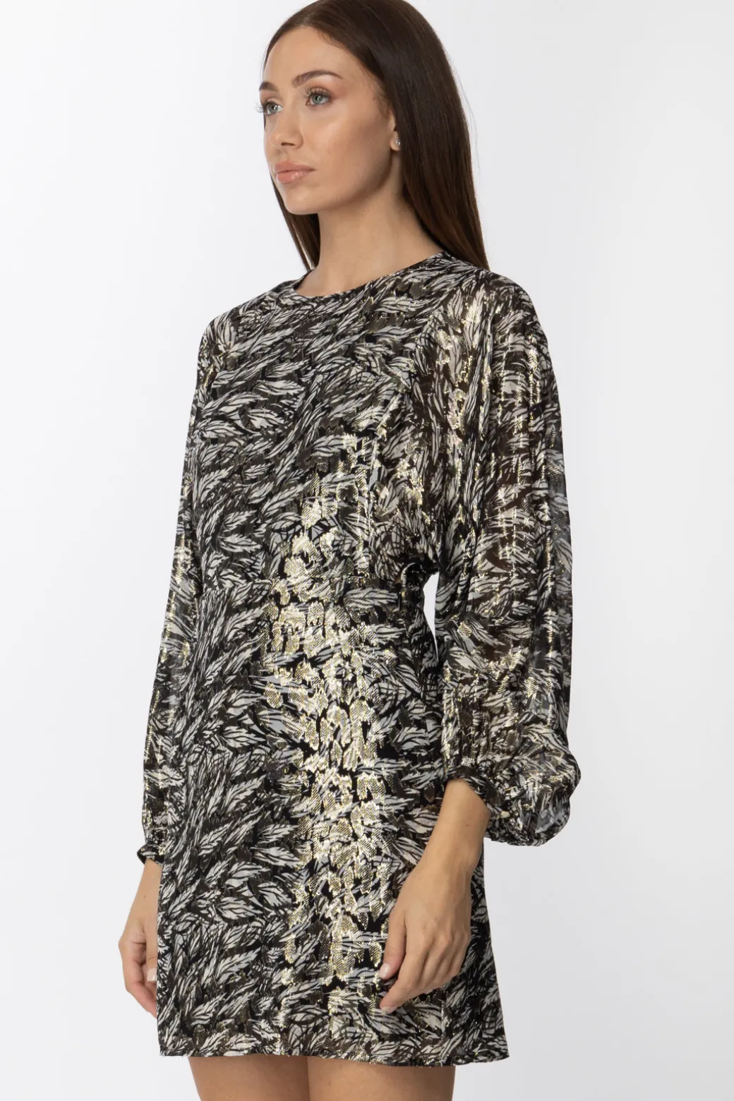 Patrizia Pepe Abito con Stampa LurexBLACK AND WHITE LEAV