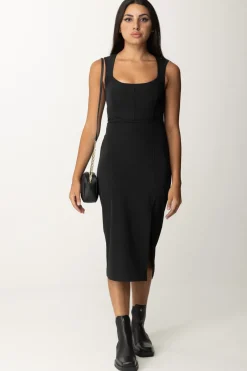 Patrizia Pepe Abito Midi a Tubino con SpaccoNERO