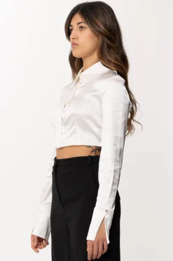 Patrizia Pepe Camicia Crop In RasoBIANCO