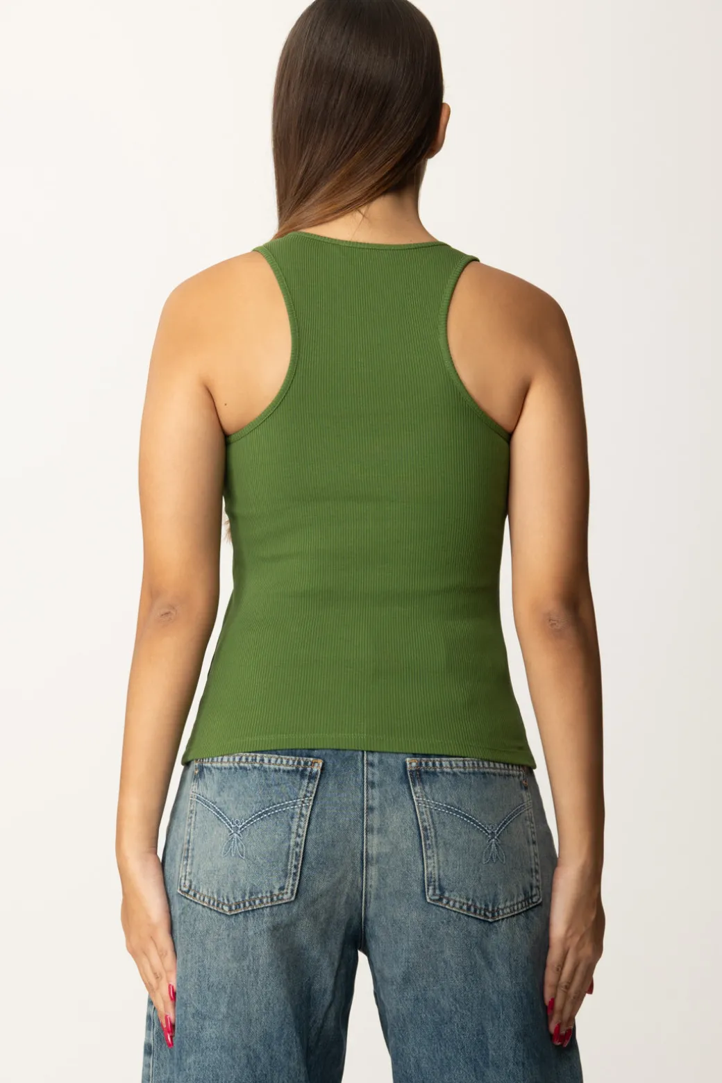 Patrizia Pepe Canotta Basica con Logo LetteringGREEN GARDEN