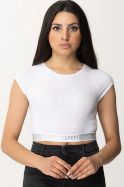 Patrizia Pepe Crop Top con StrassBIANCO